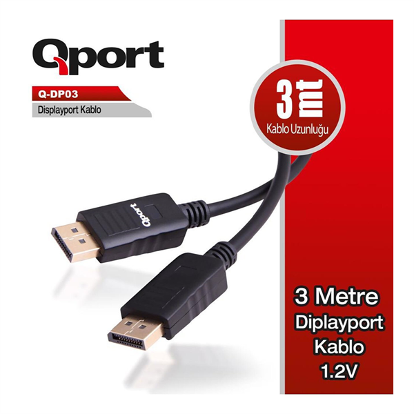 Qport Q-DP03 Display Port 1.2V Kablo 3 mt