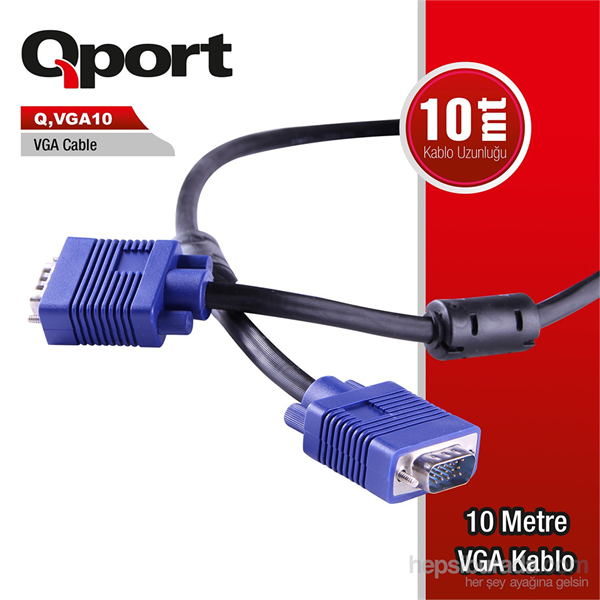 Qport Q-VGA10 15 Pin Filtreli 10M Erkek Erkek Monitör Kablo